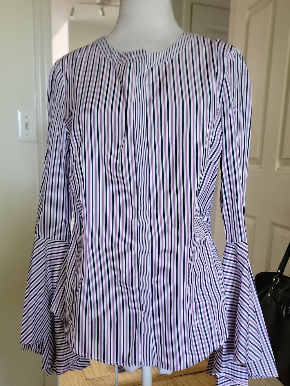 Milly Striped Long-Sleeve Ruffle Cuff Blouse - Pink/Black